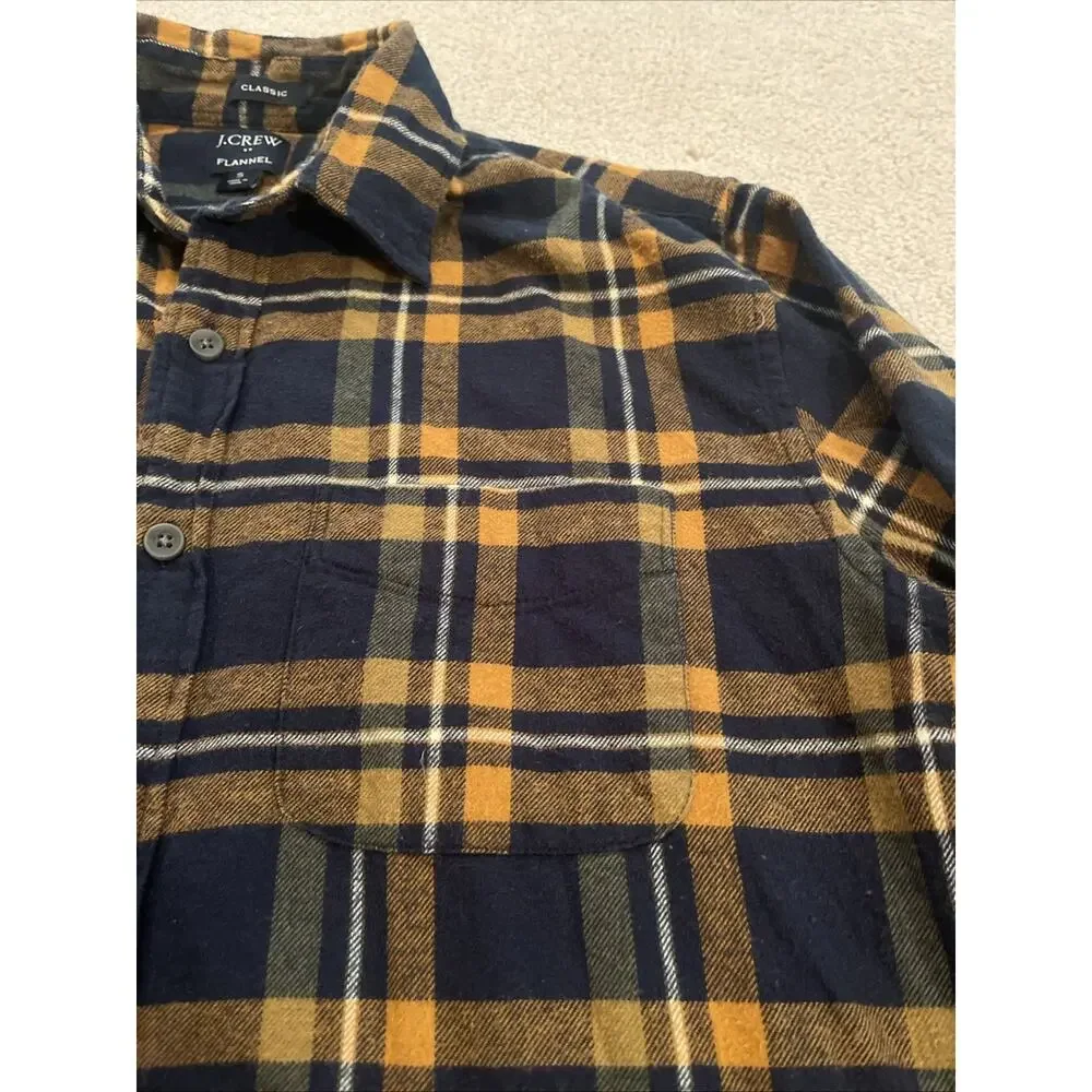 J. Crew Mens Flannel Shirt Blue/Brownish Orange Plaid Size Sm Classic Fit